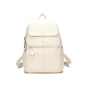 Soft Leather Backpack Purse Beige