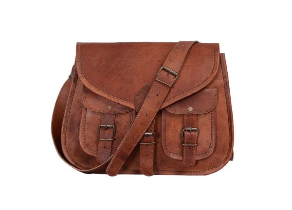 14 Inch Leather Crossbody Satchel Bag