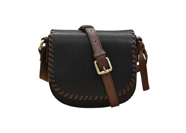 Leather Stitch Saddle Bag Black