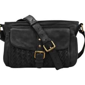 Woven Leather Shoulder Bag Black
